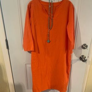 3/4 sleeve orange dress